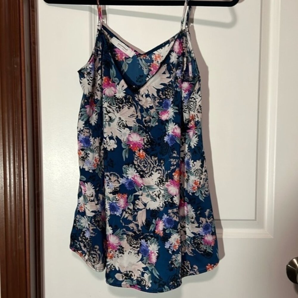 Promod Camisole Lingerie Style Y2K Size 8 Satin Lace Blue Floral EURO 40​​​​